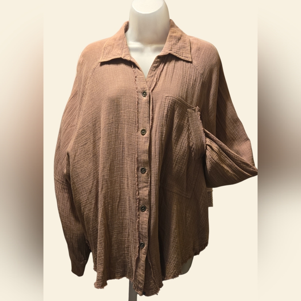 Easel Mocha Oversize Casual Shirt, Size S, NWOT, Perfect Casual Attire